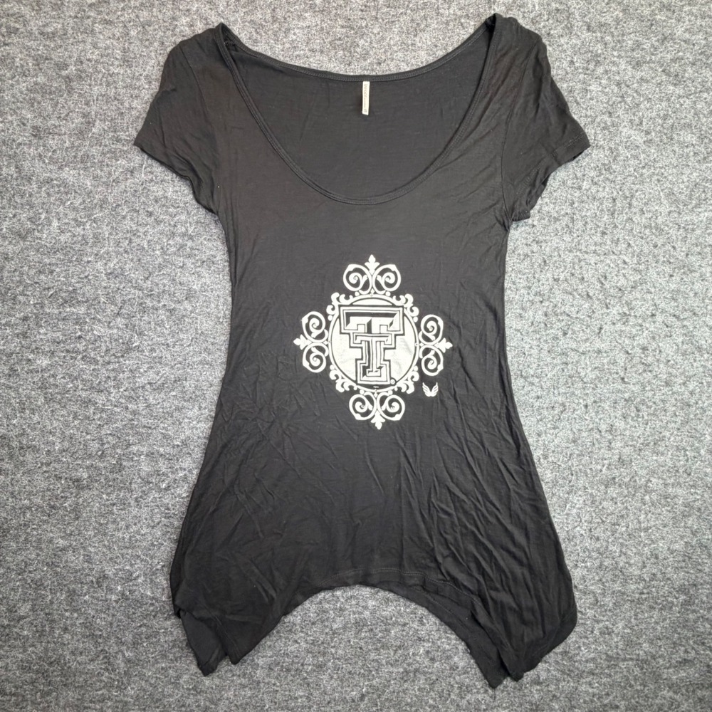 Texas Tech T-Shirt Women Small Tresics  Black Rhinestone Sharkbite Hem